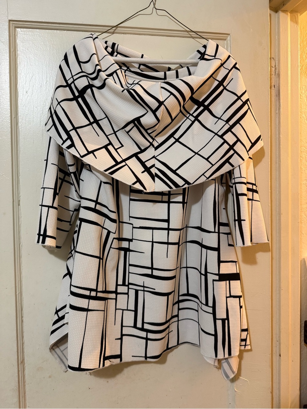 Black & White Geometric Asymmetrical Off-Shoulder Dress